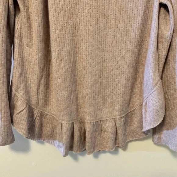 Anthropologie Maeve Addie Ruffled Hacci Pullover Sweater Brown Cream X-Small - Picture 8 of 8